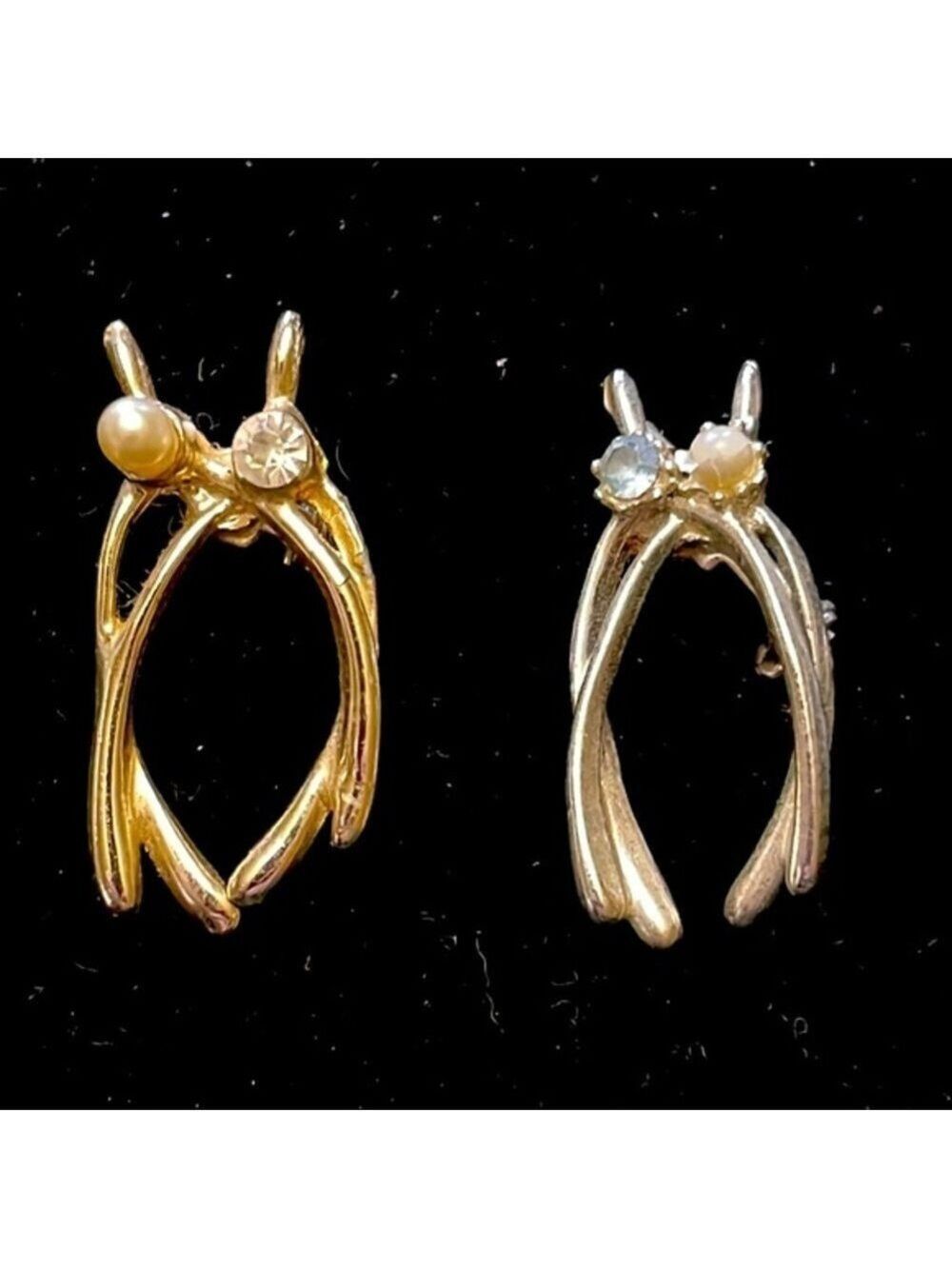Vintage Wishbone Brooches silver and gold tone